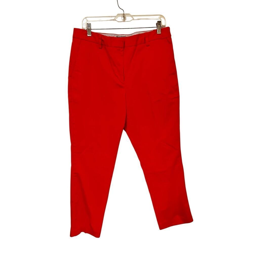 Lands’ End Women's Sz12 Mid-Rise Slim-Leg Capri Salmon Red Stretch Chino Pants
